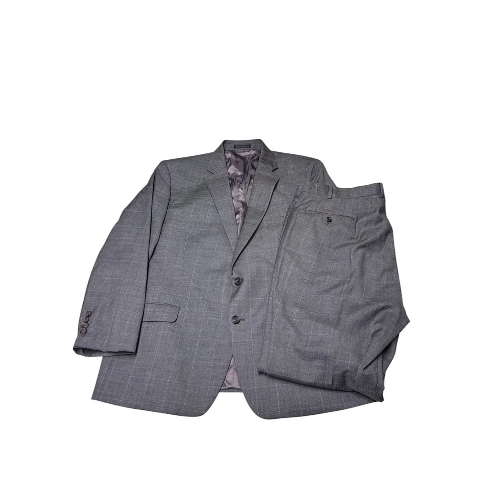 Lauren Ralph Lauren Mens 46R W42 L28 Grey Glen Plaid 100% Wool 2-Pc Suit Purple